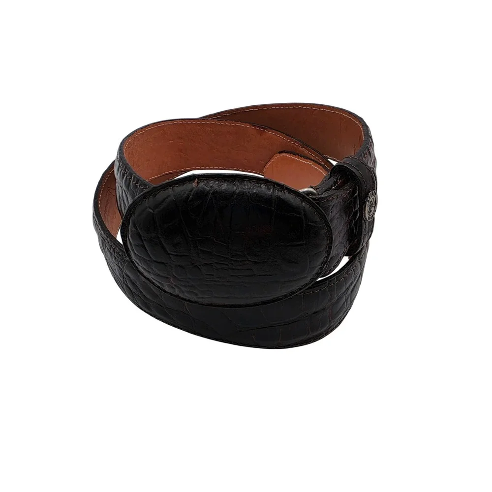 Rogers Belt Western Belt Mens 42 Dark Brown Excellent Crocodile Embossed Leather